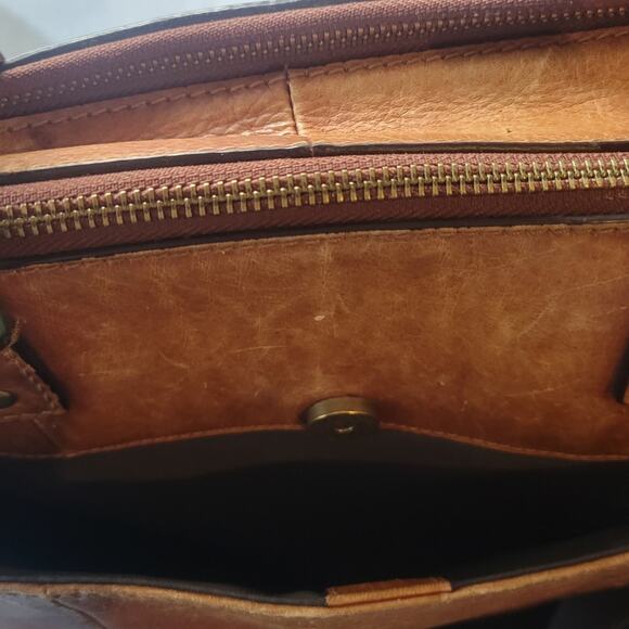 Fossil Haskell Double Zip Workbag Brown Leather FLAW - Picture 9 of 10